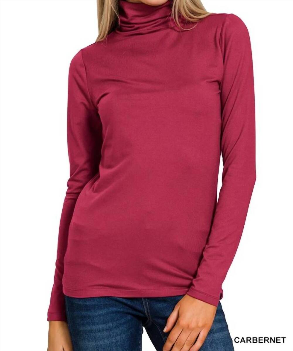 NEW ZENANA premium microfiber mock neck top in cabernet